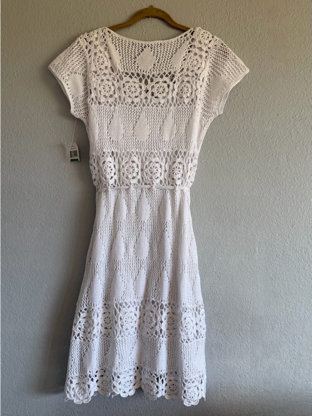 Fever White Crochet Floral Knit Mini Dress NWT Boho Festival Summer Beach Cover - Picture 7 of 12